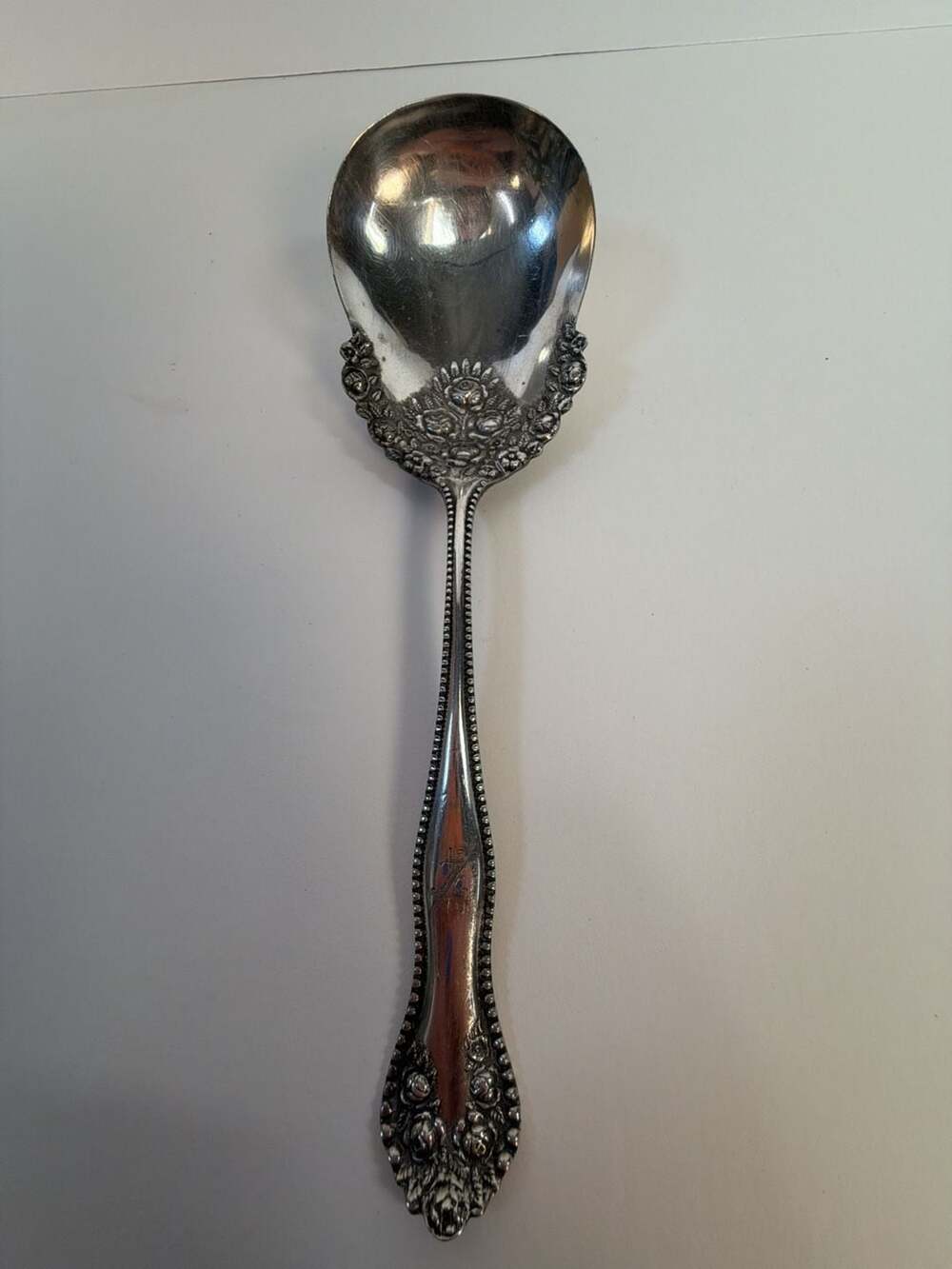 Vintage Silver Plated Floral Repousse Serving Spoon